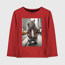 Лонгслив хлопковый детский Trendy capybara on the streets of New York, цвет: красный