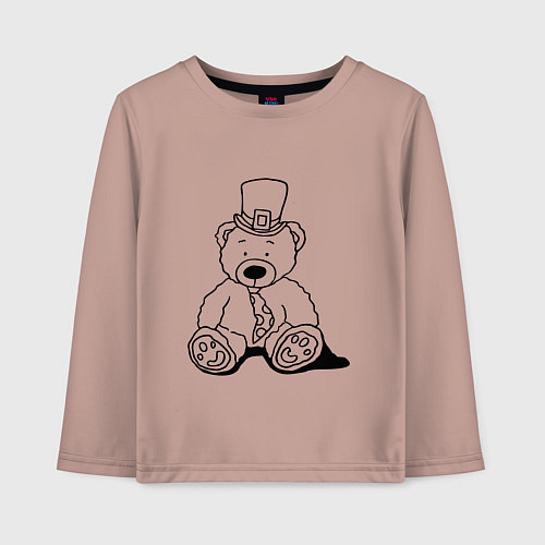 Детский лонгслив Плюшевый мишка лепрекон - раскраска / Пыльно-розовый – фото 1