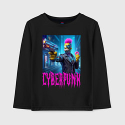 Лонгслив хлопковый детский Homer Simpson with a gun and a donut - cyberpunk -, цвет: черный