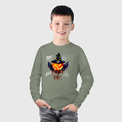 Лонгслив хлопковый детский Scary looking pumpkin with big swords, цвет: авокадо — фото 2