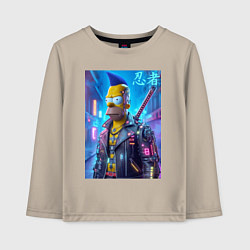 Лонгслив хлопковый детский Cyber ninja Homer Simpson - ai art, цвет: миндальный