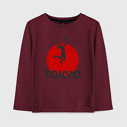 Лонгслив хлопковый детский Волейбол в Токио, цвет: меланж-бордовый