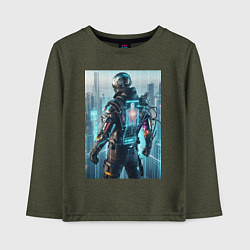 Лонгслив хлопковый детский Крутой чувак - киберпанк, цвет: меланж-хаки