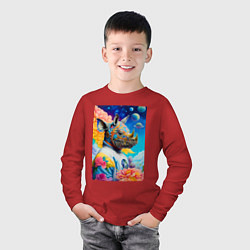 Лонгслив хлопковый детский Инопланетная носорожка - фантазия, цвет: красный — фото 2