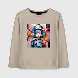 Лонгслив хлопковый детский Девочка-космонавт, цвет: миндальный