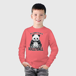 Лонгслив хлопковый детский Panda volleyball, цвет: коралловый — фото 2