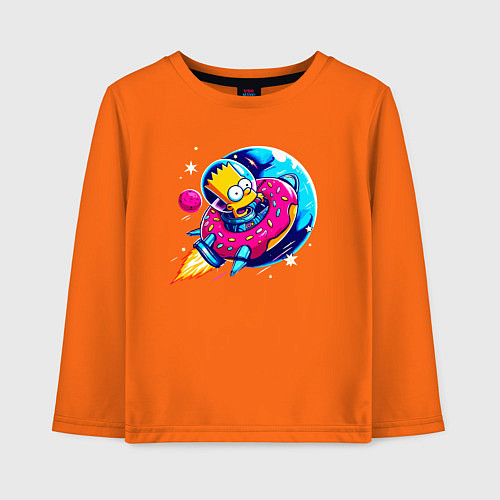 Детский лонгслив Барт Симпсон на ракете-пончике - нейросеть / Оранжевый – фото 1