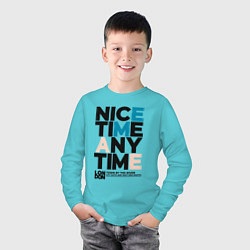 Лонгслив хлопковый детский Nice time, цвет: бирюзовый — фото 2