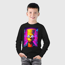 Лонгслив хлопковый детский Портрет Барта Симпсона - киберпанк, цвет: черный — фото 2