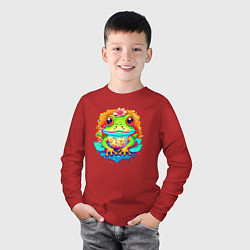 Лонгслив хлопковый детский Неоновая лягушка, цвет: красный — фото 2