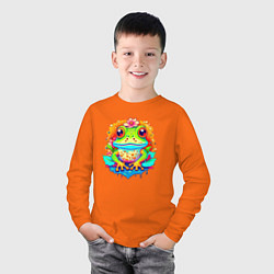 Лонгслив хлопковый детский Неоновая лягушка, цвет: оранжевый — фото 2