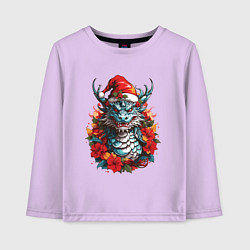 Лонгслив хлопковый детский Дракон в шапке Санта Клауса, цвет: лаванда