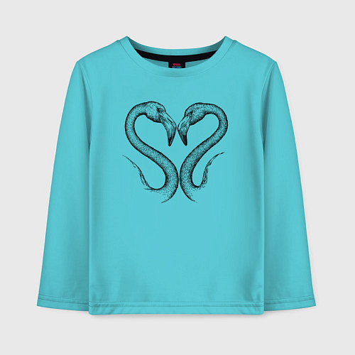 Детский лонгслив Фламинго сердечко / Бирюзовый – фото 1