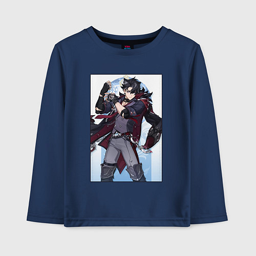 Детский лонгслив Ризли Геншин импакт / Тёмно-синий – фото 1