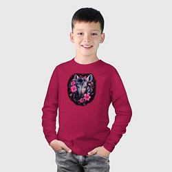 Лонгслив хлопковый детский Зебра среди цветов, цвет: маджента — фото 2