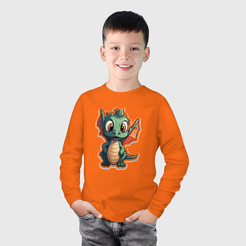 Детский лонгслив Символ года маленький дракоша / Оранжевый – фото 3