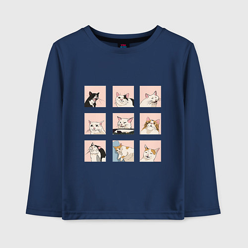 Детский лонгслив Мемные коты / Тёмно-синий – фото 1