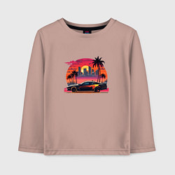 Лонгслив хлопковый детский Ретро закат в Майями и гоночная машина, цвет: пыльно-розовый