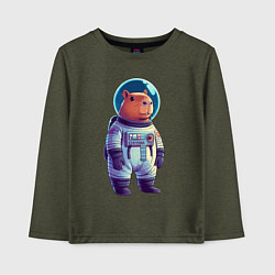 Лонгслив хлопковый детский Капибара бравый космонавт, цвет: меланж-хаки