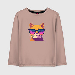 Лонгслив хлопковый детский Кот в стильных очках, цвет: пыльно-розовый