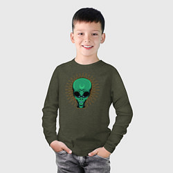Лонгслив хлопковый детский Зелёный марсианин, цвет: меланж-хаки — фото 2