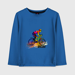 Лонгслив хлопковый детский Велосипедист спортсмен, цвет: синий