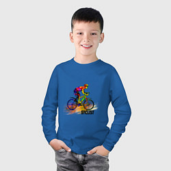 Лонгслив хлопковый детский Велосипедист спортсмен, цвет: синий — фото 2