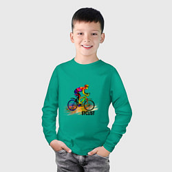 Лонгслив хлопковый детский Велосипедист спортсмен, цвет: зеленый — фото 2