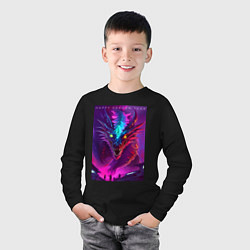 Лонгслив хлопковый детский Happy dragon year - ai art muzzle, цвет: черный — фото 2