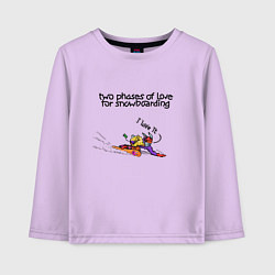 Лонгслив хлопковый детский Две фазы любви к сноуборду, цвет: лаванда