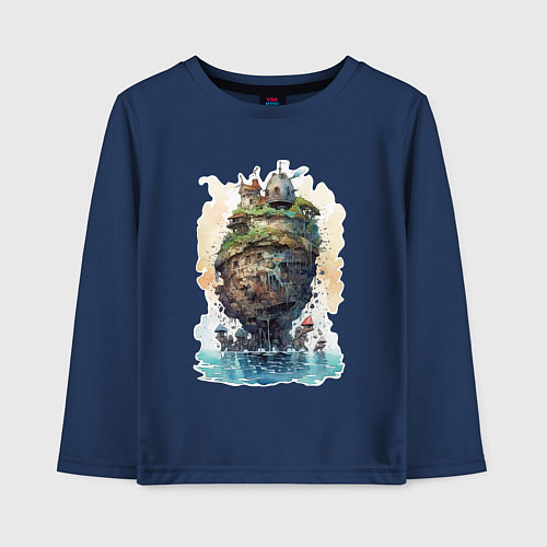 Детский лонгслив Плавучий остров в стиле Ghibli / Тёмно-синий – фото 1
