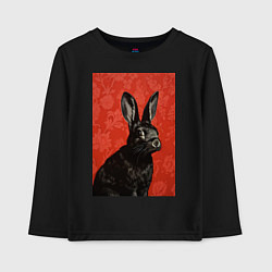 Лонгслив хлопковый детский Черный кролик на красном фоне, цвет: черный
