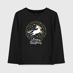 Лонгслив хлопковый детский Unicorn christmas, цвет: черный