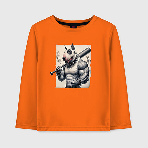 Детский лонгслив Качок Булли с битой - нейросеть / Оранжевый – фото 1