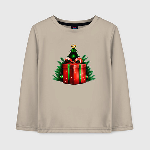 Детский лонгслив Рождественский подарок / Миндальный – фото 1