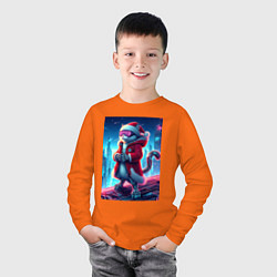 Лонгслив хлопковый детский Кибер котик в костюме Санты Клауса, цвет: оранжевый — фото 2