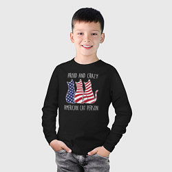 Лонгслив хлопковый детский Гордый и сумасшедший американский кошатник, цвет: черный — фото 2