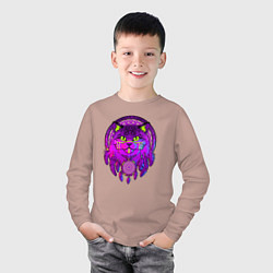 Лонгслив хлопковый детский Фиолетовый кот-индеец с ловцом снов, цвет: пыльно-розовый — фото 2