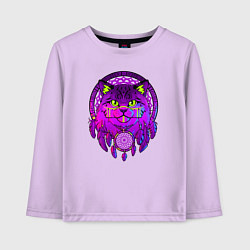 Лонгслив хлопковый детский Фиолетовый кот-индеец с ловцом снов, цвет: лаванда