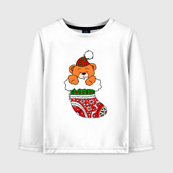 Лонгслив хлопковый детский Игрушечный мишка в носке, цвет: белый