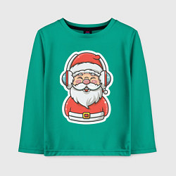 Лонгслив хлопковый детский Дед Мороз в наушниках, цвет: зеленый