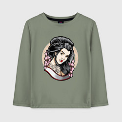 Лонгслив хлопковый детский Девушка с татуировкой дракона, цвет: авокадо