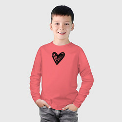 Лонгслив хлопковый детский Рисованное чёрное сердце парное, цвет: коралловый — фото 2