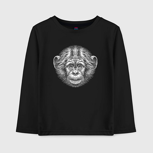 Детский лонгслив Морда шимпанзенка / Черный – фото 1