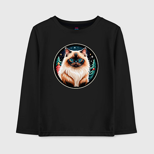 Детский лонгслив Гималайский кот ждет Новый Год / Черный – фото 1