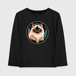 Лонгслив хлопковый детский Гималайский кот ждет Новый Год, цвет: черный