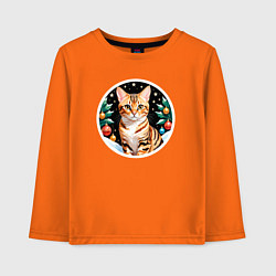 Лонгслив хлопковый детский Бенгальская кошка ждет Новый Год, цвет: оранжевый