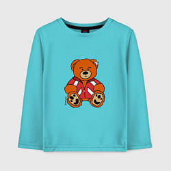 Лонгслив хлопковый детский Медведь Марат в спортивном костюме, цвет: бирюзовый