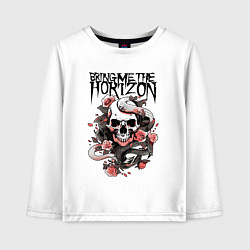 Лонгслив хлопковый детский Bring Me the Horizon - A skull with roses, цвет: белый