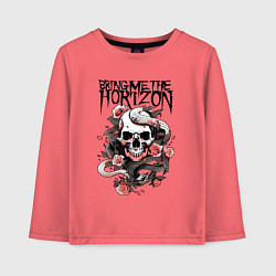 Лонгслив хлопковый детский Bring Me the Horizon - A skull with roses, цвет: коралловый